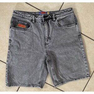 Empyre Loose Fit Scramble Skate Jean Shorts Grey Size 32 Distressed 100% Cotton